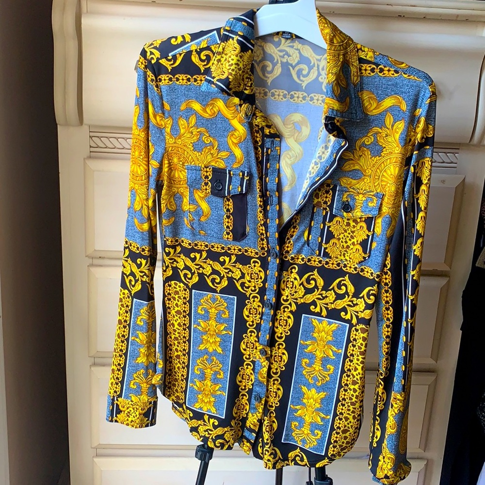 Versace inspired long sleeve button up shirt